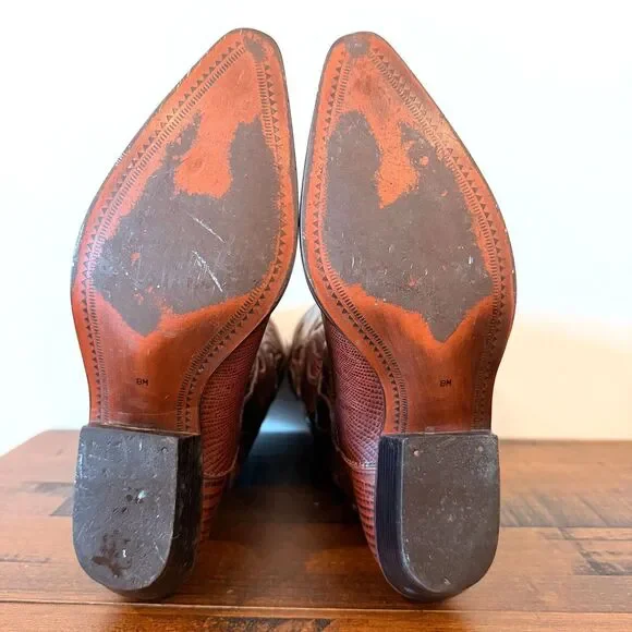 Nine West Vintage Brown Lizard Embossed Leather Cowboy Boots - Size 8 Women's
